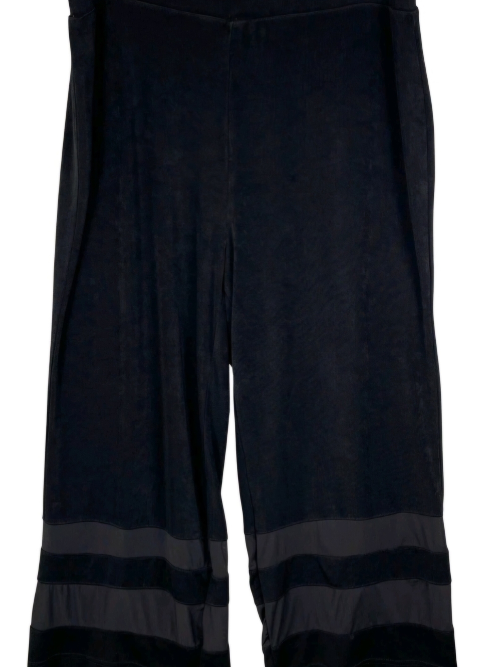 Chico's Travelers Comfy Pull On Black Wide-Leg Pants Versatile Sheer Hem Stripes